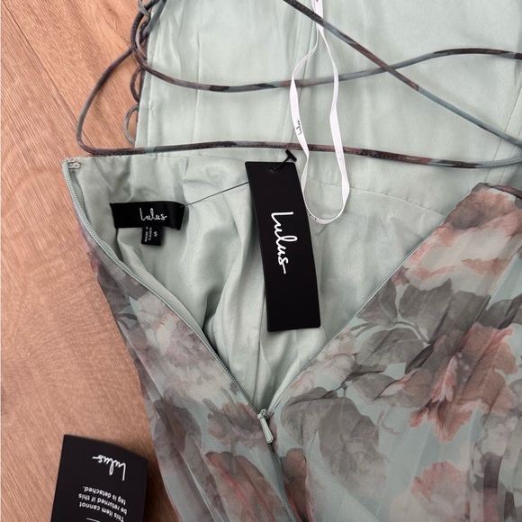 NWT Lulus Mint Floral Pleated Maxi Dress Strapless Spring Easter S - Picture 9 of 9